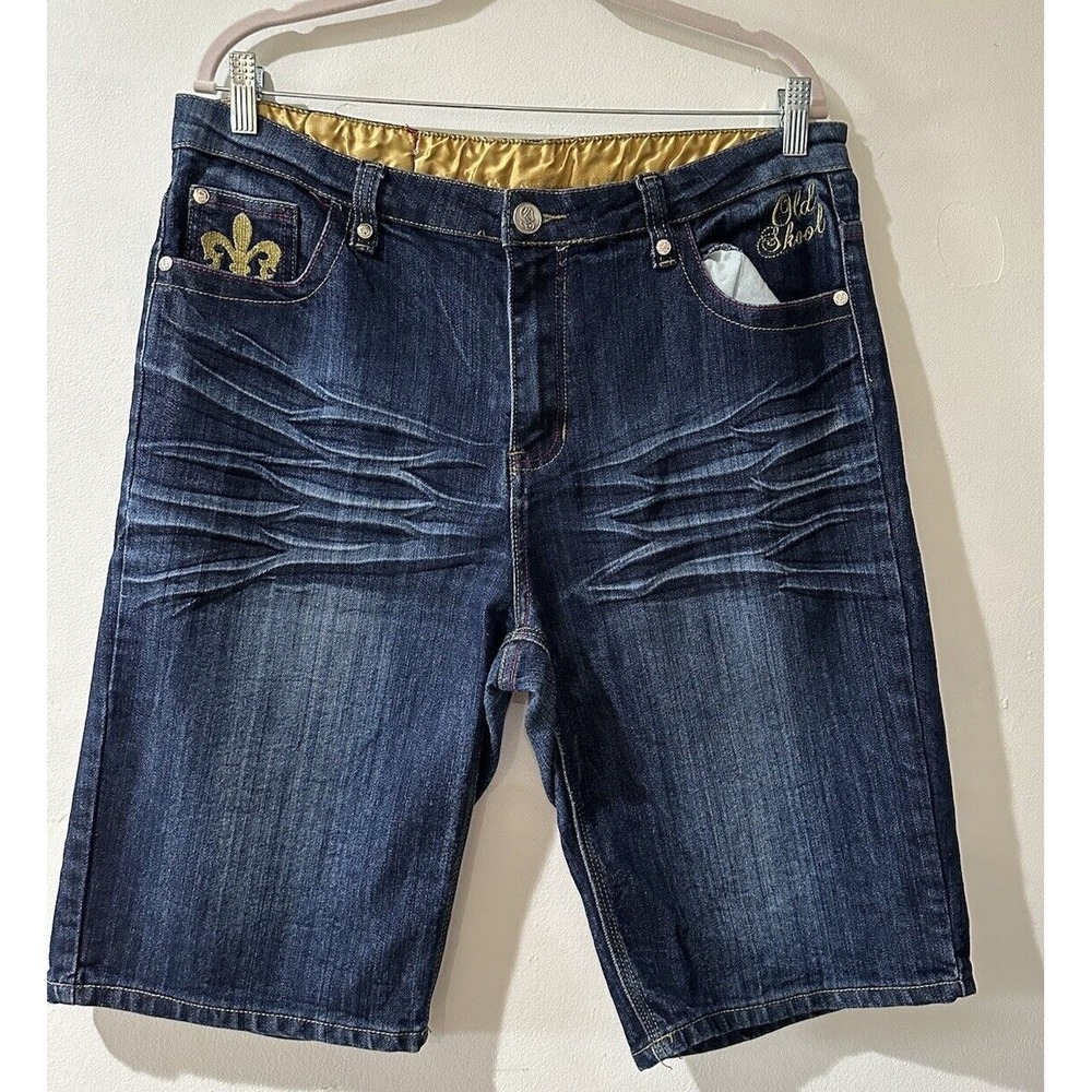 Old Skool Women Blue Denim Embroidered Cotton Blend Bermuda  size 16